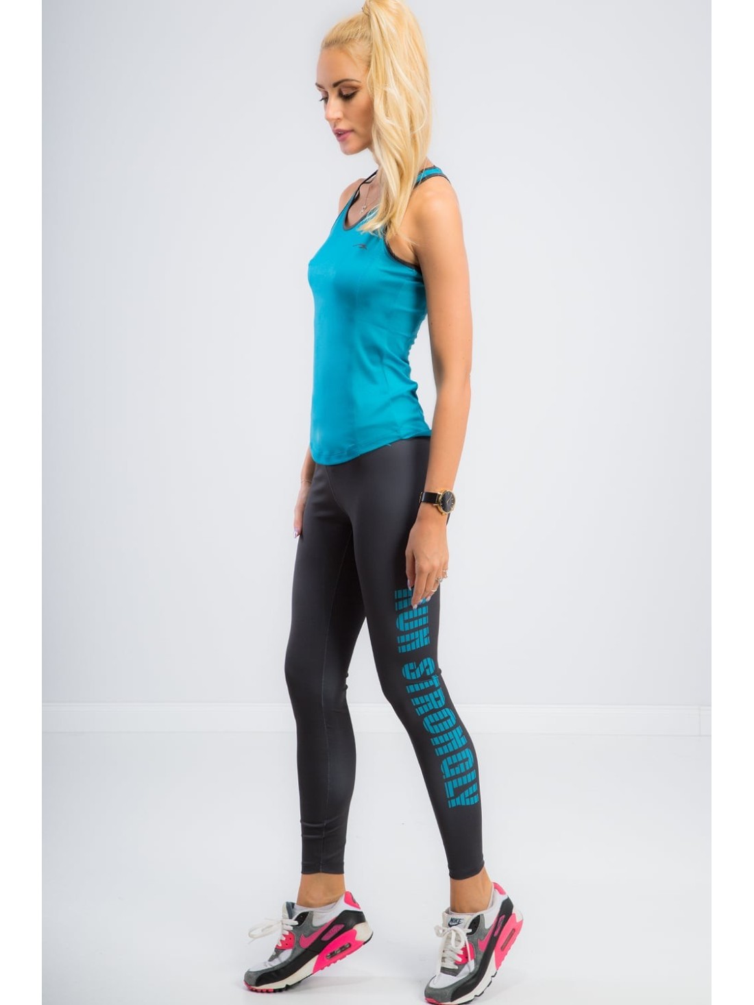 Graphite leggings with blue inscription 13930 - Online store - Boutique